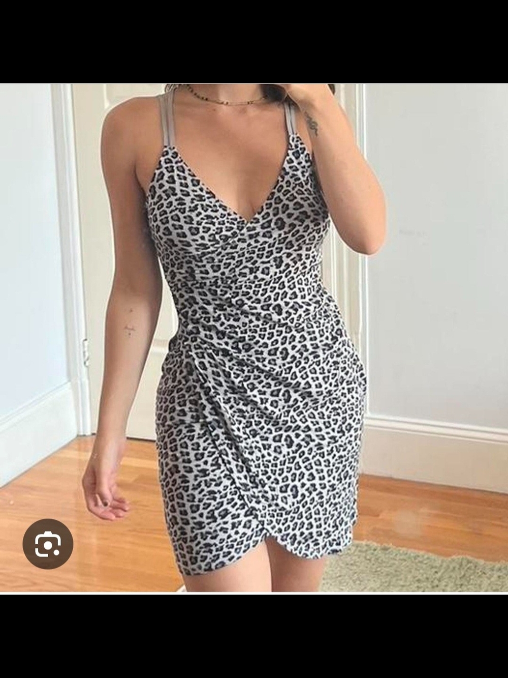 silence + noise White and Black Leopard V-Neck Slip Dress